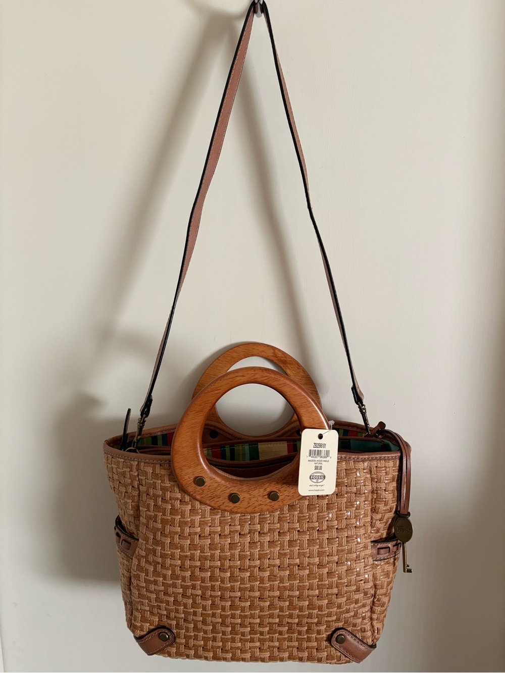 Fossil Tan Woven Tote with Circular Wood Handles - Picture 6 of 14